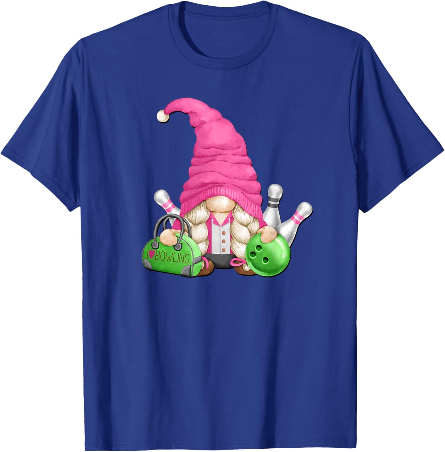 Pink Gnome Mom Graphic Girls And Bowling Lover T-Shirt - T-Shirt | Royal