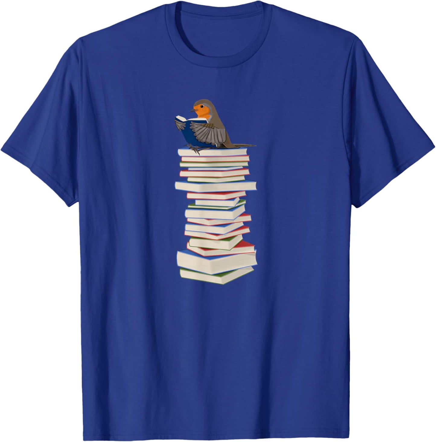 Robin Bird Reads Books Funny Garden Backyard Birds T-Shirt - T-Shirt | Royal