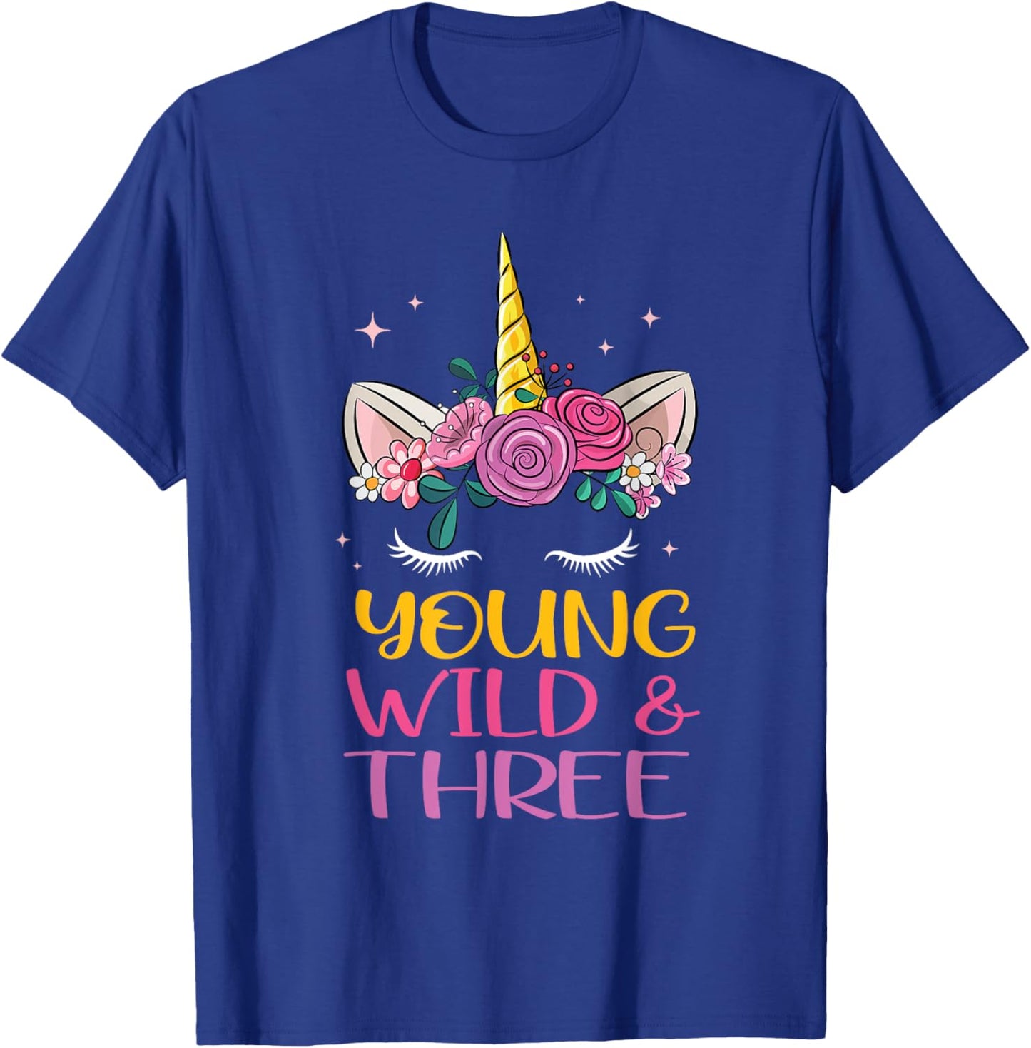 Unicorn Young Wild Three 3 Year Old 3rd Birthday Girl T-Shirt - T-Shirt | Royal