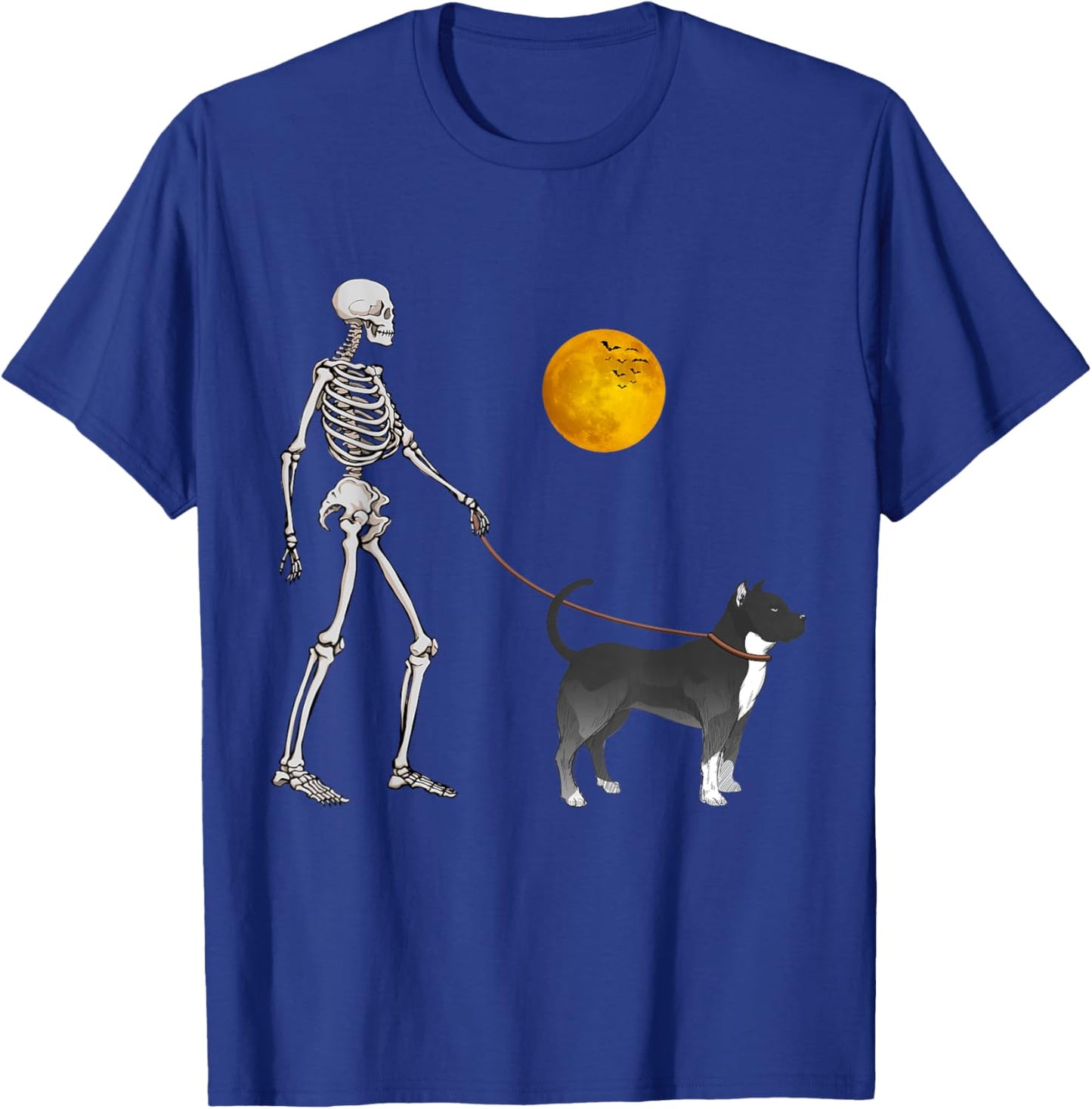Pitbull Skeleton Dog Walking Halloween Costume T-Shirt - T-Shirt | Royal