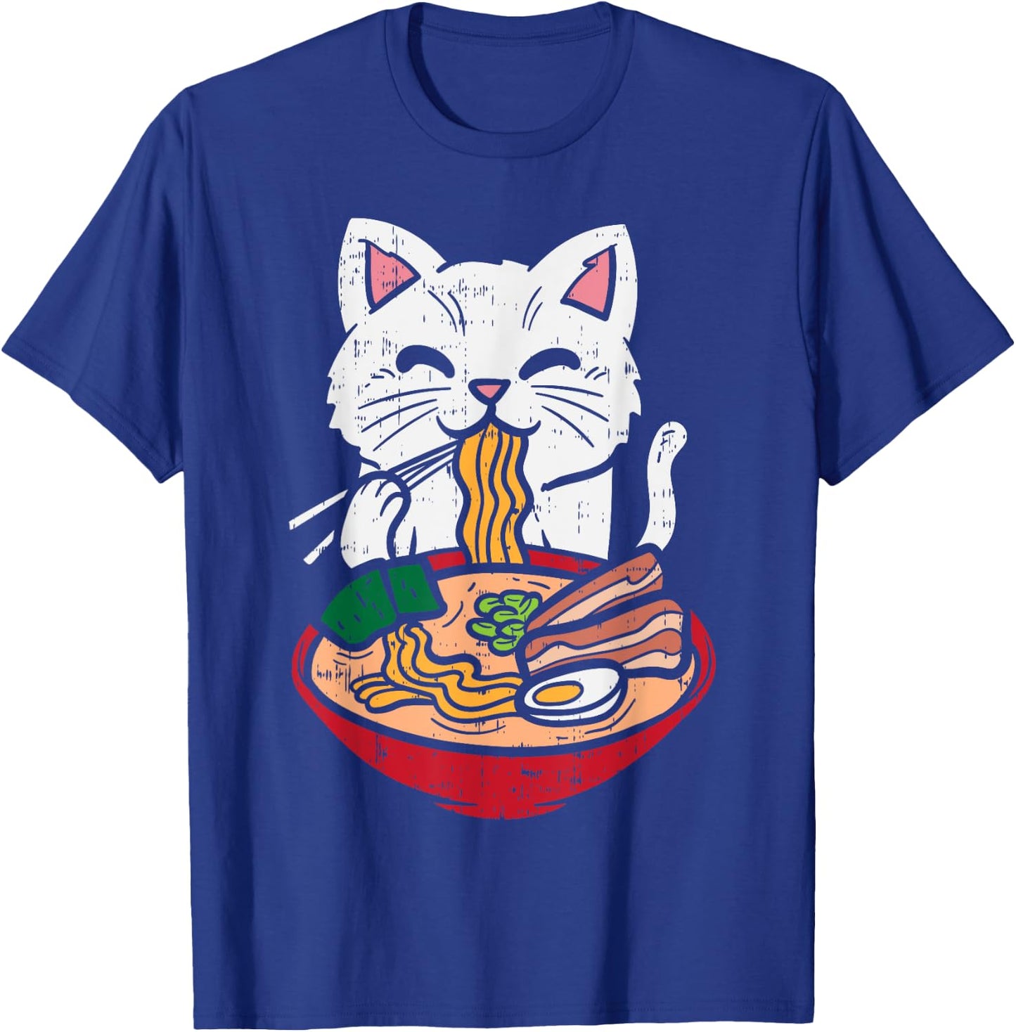 Cat Eating Ramen Kawaii Japanese Noodles Anime Foodie Gift T-Shirt - T-Shirt | Royal