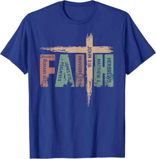 Retro Christian Faith Bible Verse Religious Christian Cross T-Shirt - T-Shirt | Royal