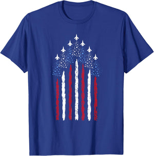 Patriotic Stars Red White Blue USA Fighter Jets 4th of July T-Shirt - T-Shirt | Royal