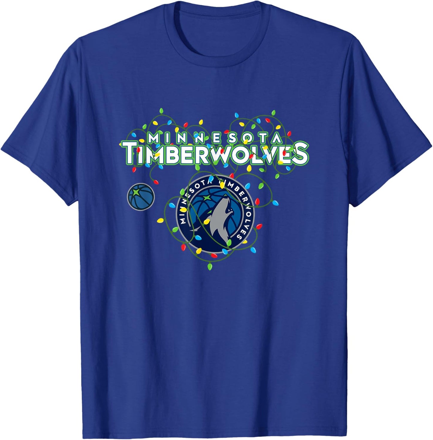 NBA Minnesota Timberwolves Christmas Lights Holiday T-Shirt - T-Shirt | Royal