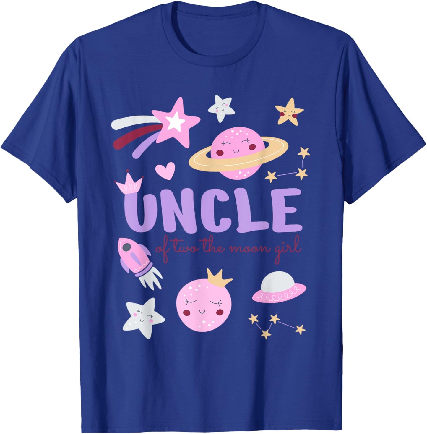 Uncle of Two The Moon Girl Cosmos Stars Space 2nd Birthday T-Shirt - T-Shirt | Royal
