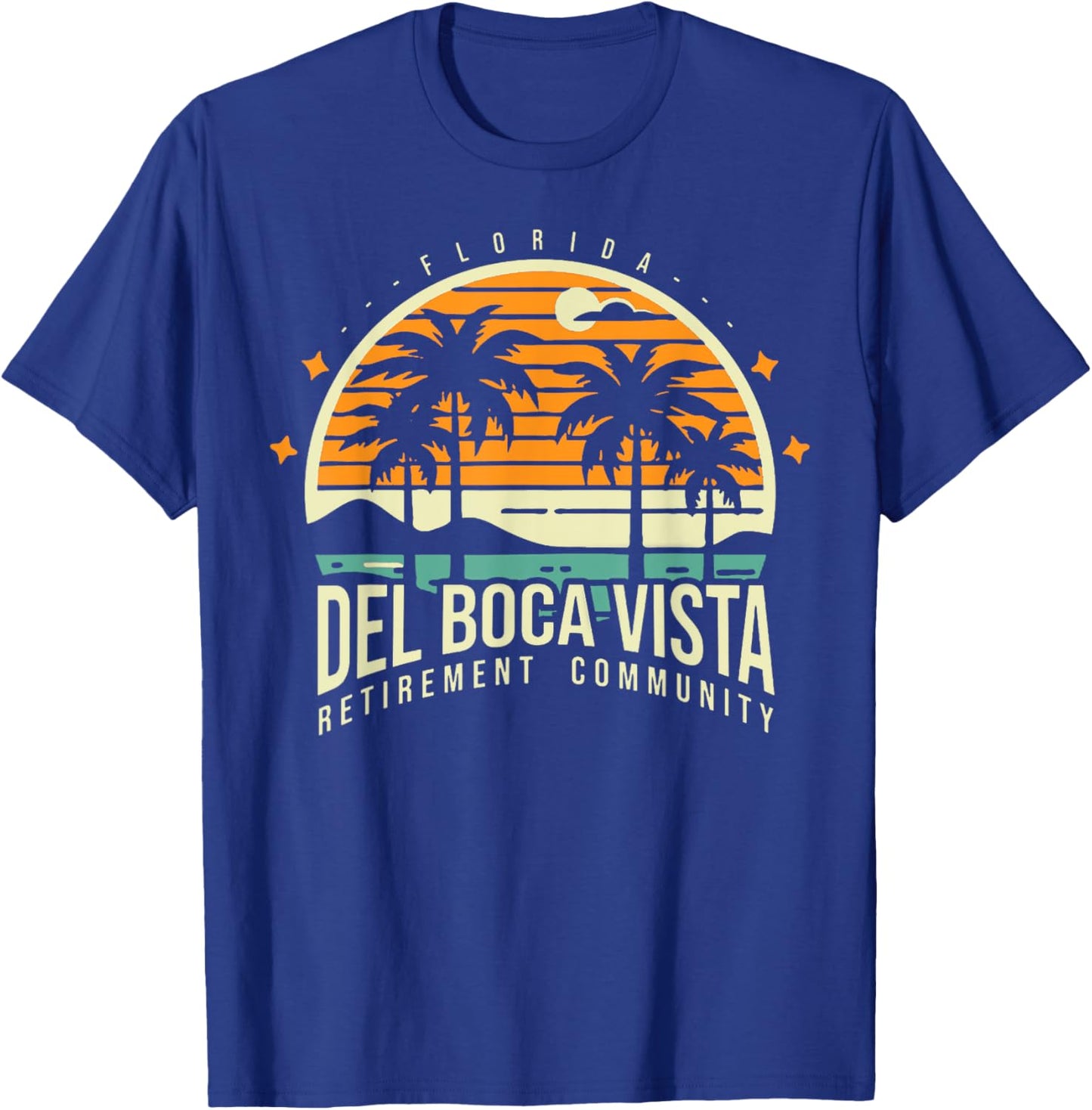 Del Boca Vista T Shirts Retro Retirement Community T-Shirt - T-Shirt | Royal