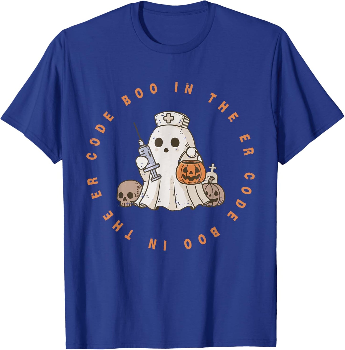 Code Boo In The ER Nurse Halloween Cute Ghost Spooky Season T-Shirt - T-Shirt | Royal
