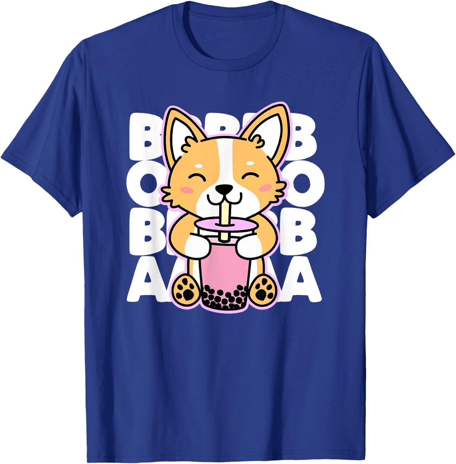 Kawaii Boba Cute Anime Dog Corgi Bubble Tea Drink Dark T-Shirt - T-Shirt | Royal