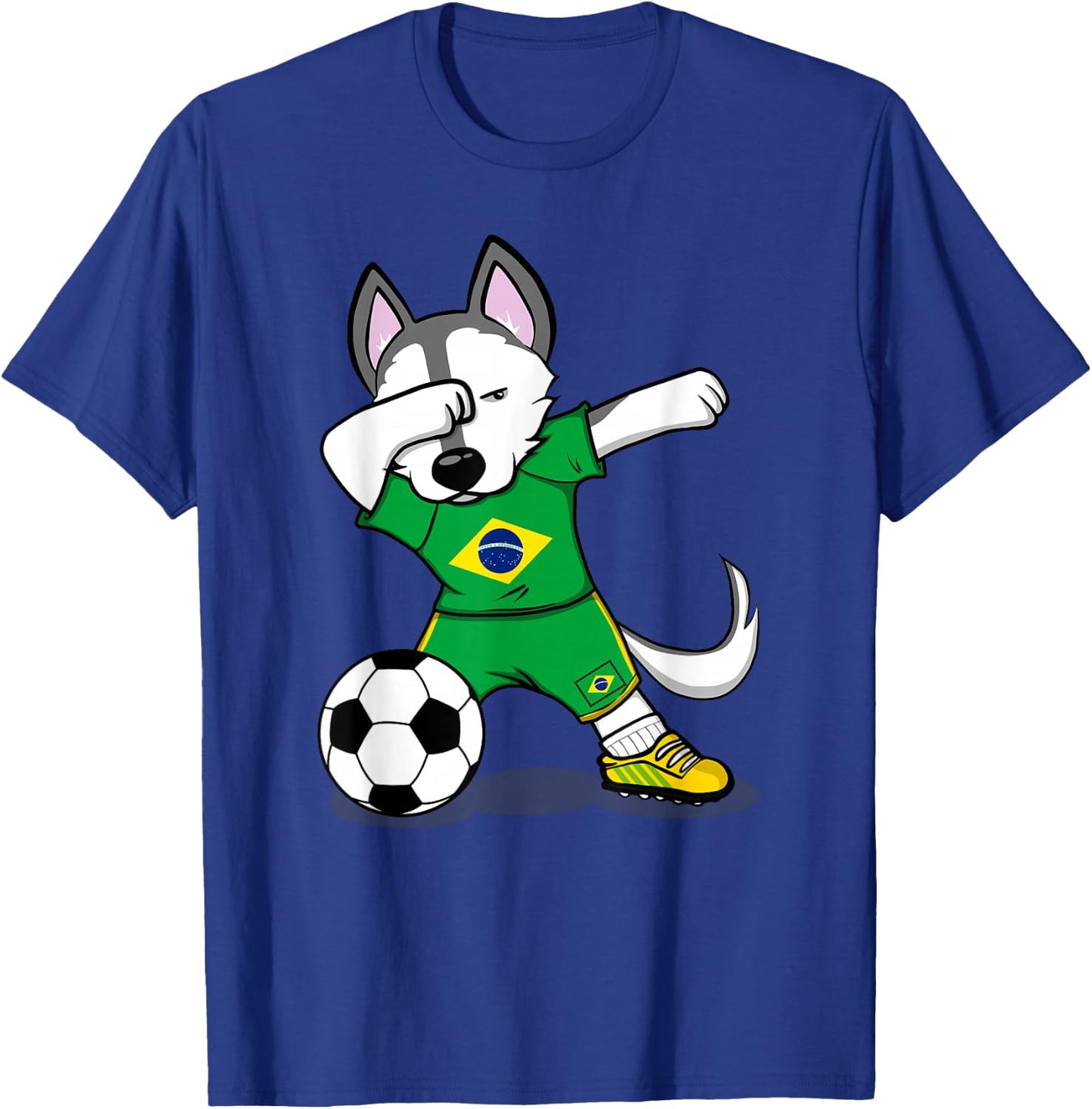 Dabbing Husky Brazil Football Fans Jersey Brazilian Soccer T-Shirt - T-Shirt | Royal