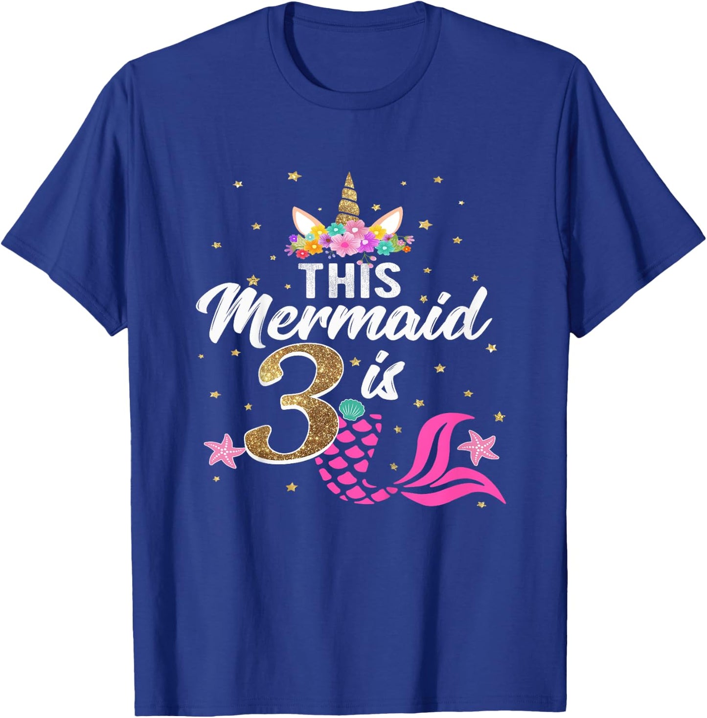 3rd Birthday Girl Unicorn Shirt Mermaid Tail 3 Years Old T-Shirt - T-Shirt | Royal