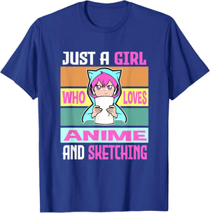 Girl Loves Anime and Sketching Anime Merch Anime Lover Gifts T-Shirt - T-Shirt | Royal