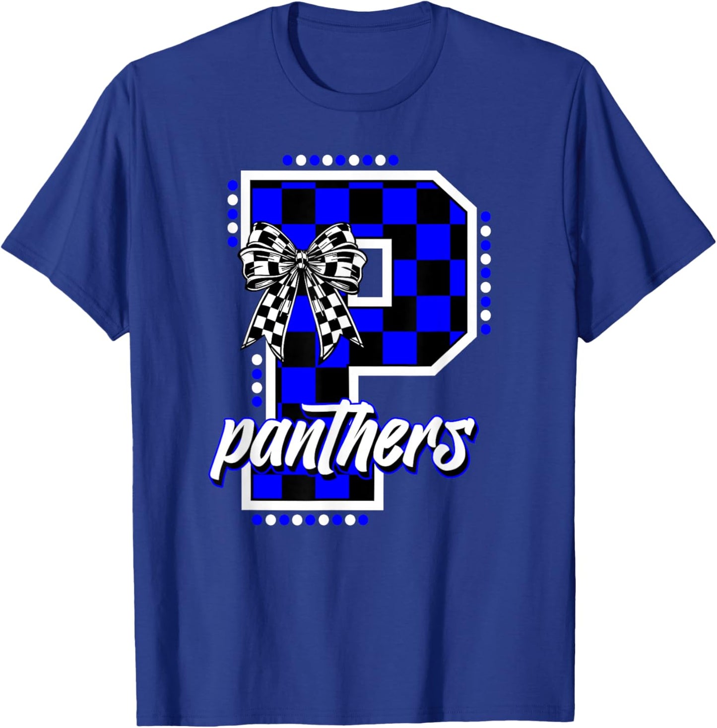 Panthers Checkered Print Blue Panther Pride School Spirit T-Shirt - T-Shirt | Royal