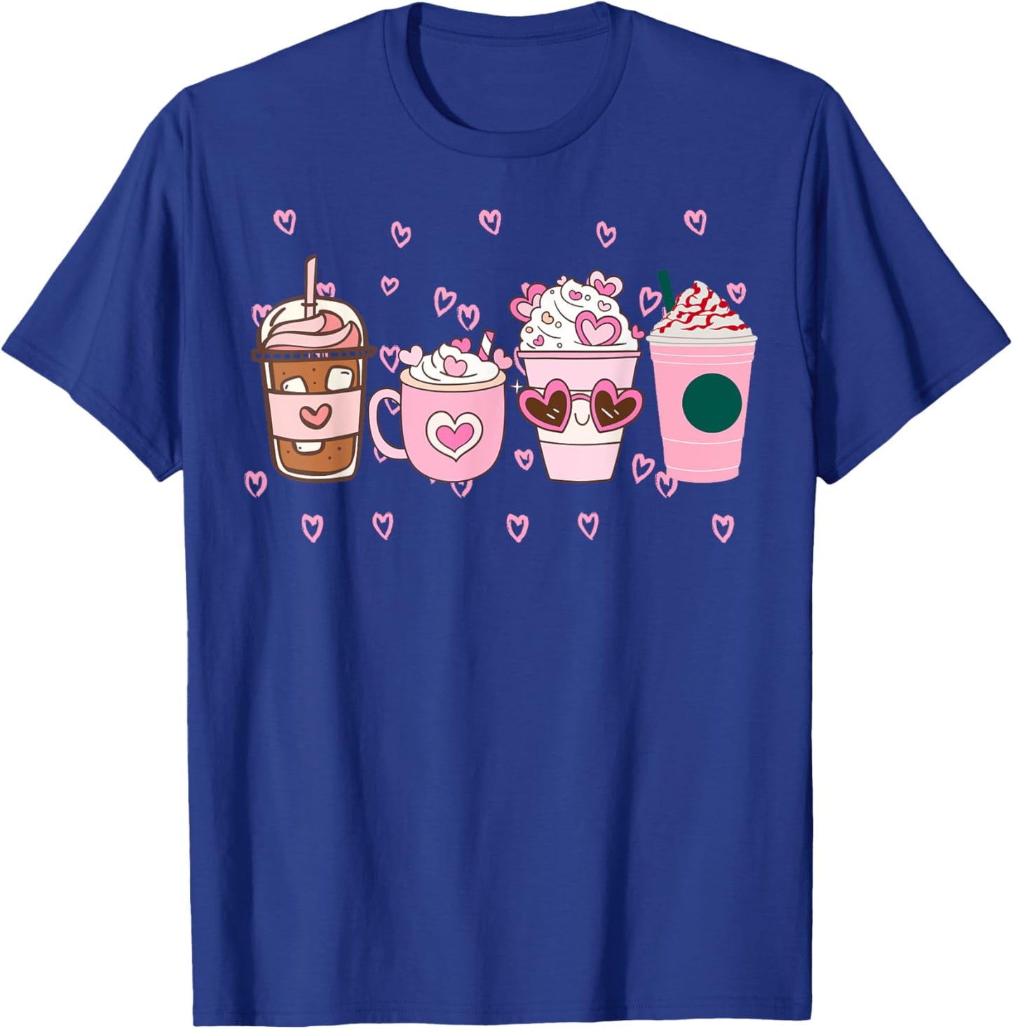Valentine Coffee, Pink Coffee, Valentine's day, Pink Hearts T-Shirt - T-Shirt | Royal