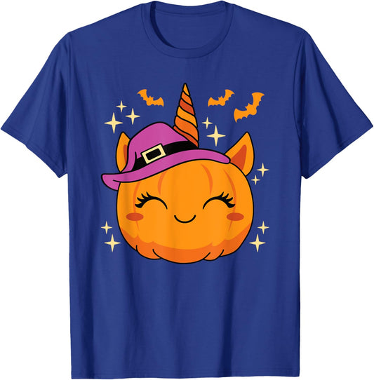 Cute Halloween Unicorn Pumpkin Women Girls Kids T-Shirt - T-Shirt | Royal