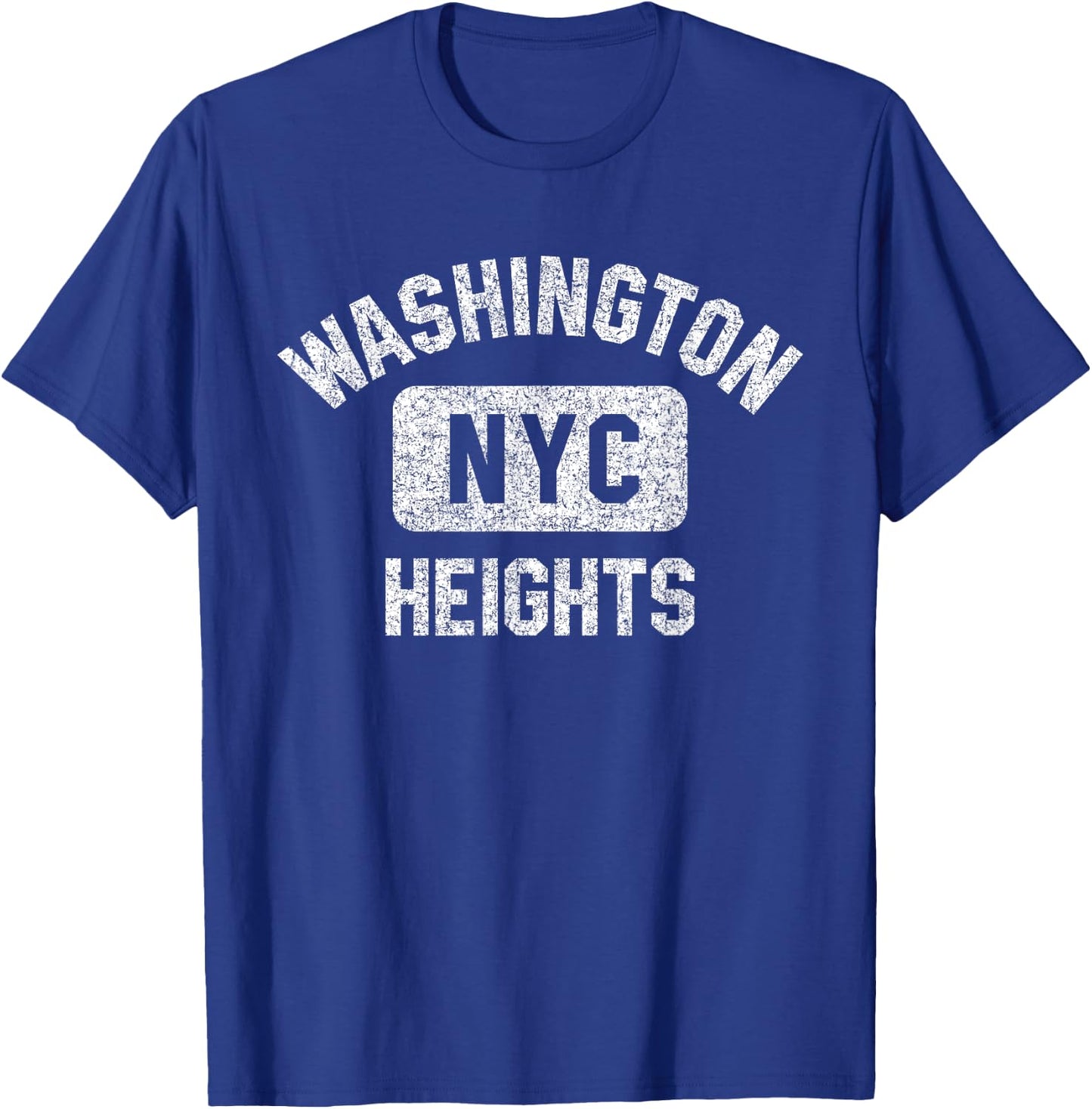 Washington Heights NYC Gym Style Distressed White Print T-Shirt - T-Shirt | Royal