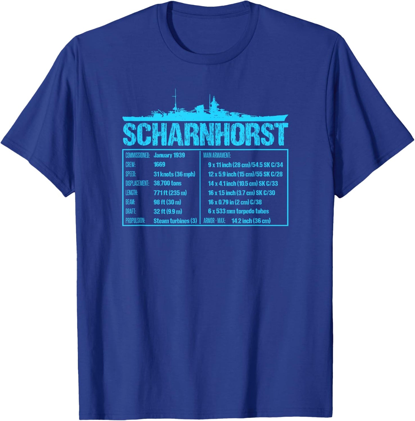 WW2 Scharnhorst German Battleship, Wehrmacht T-Shirt - T-Shirt | Royal