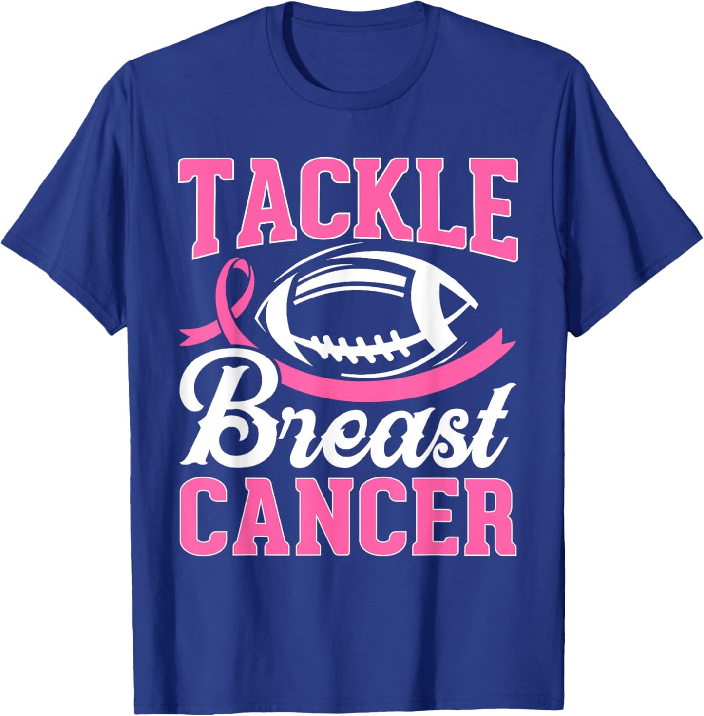 Tackle Breast Cancer Awareness Football Pink Ribbon Boys Kid T-Shirt - T-Shirt | Royal