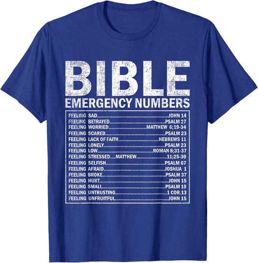 Christian Bible Emergency Numbers Cute Christian T-Shirt - T-Shirt | Royal