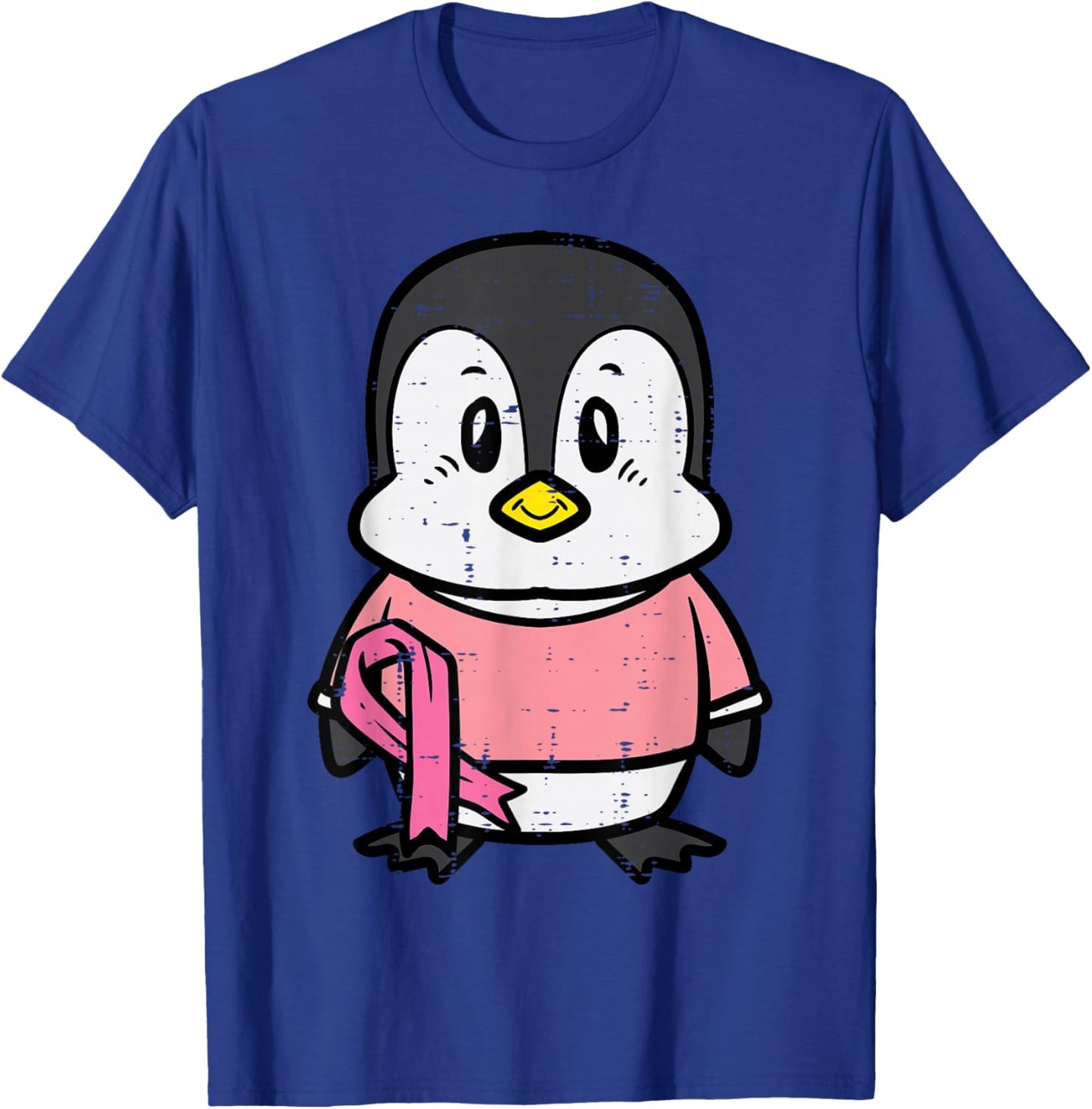 Pink Ribbon Penguin Cute Breast Cancer Awareness Women Kids T-Shirt - T-Shirt | Royal
