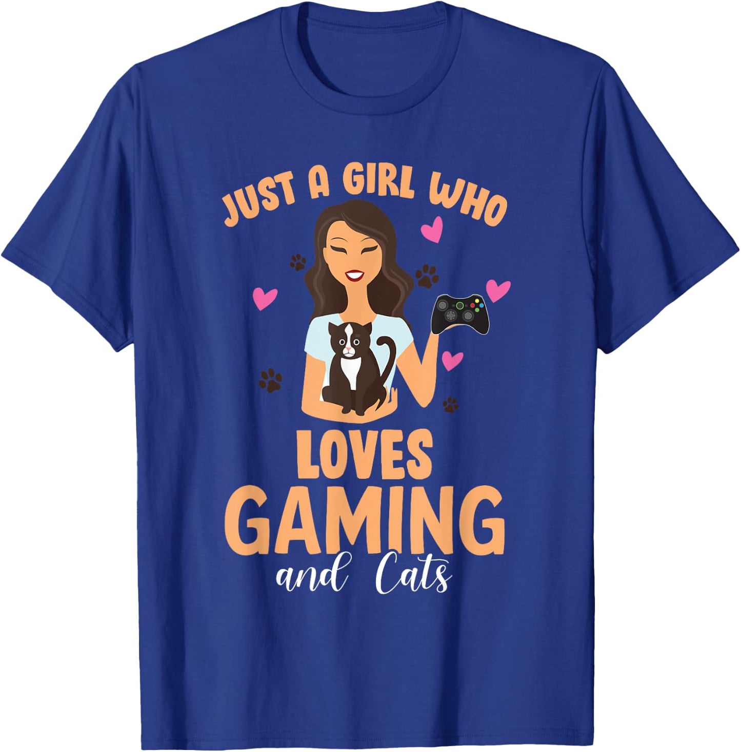 Cats and Gaming - Just A Girl Who Loves Cats and Gaming Gift T-Shirt - T-Shirt | Royal