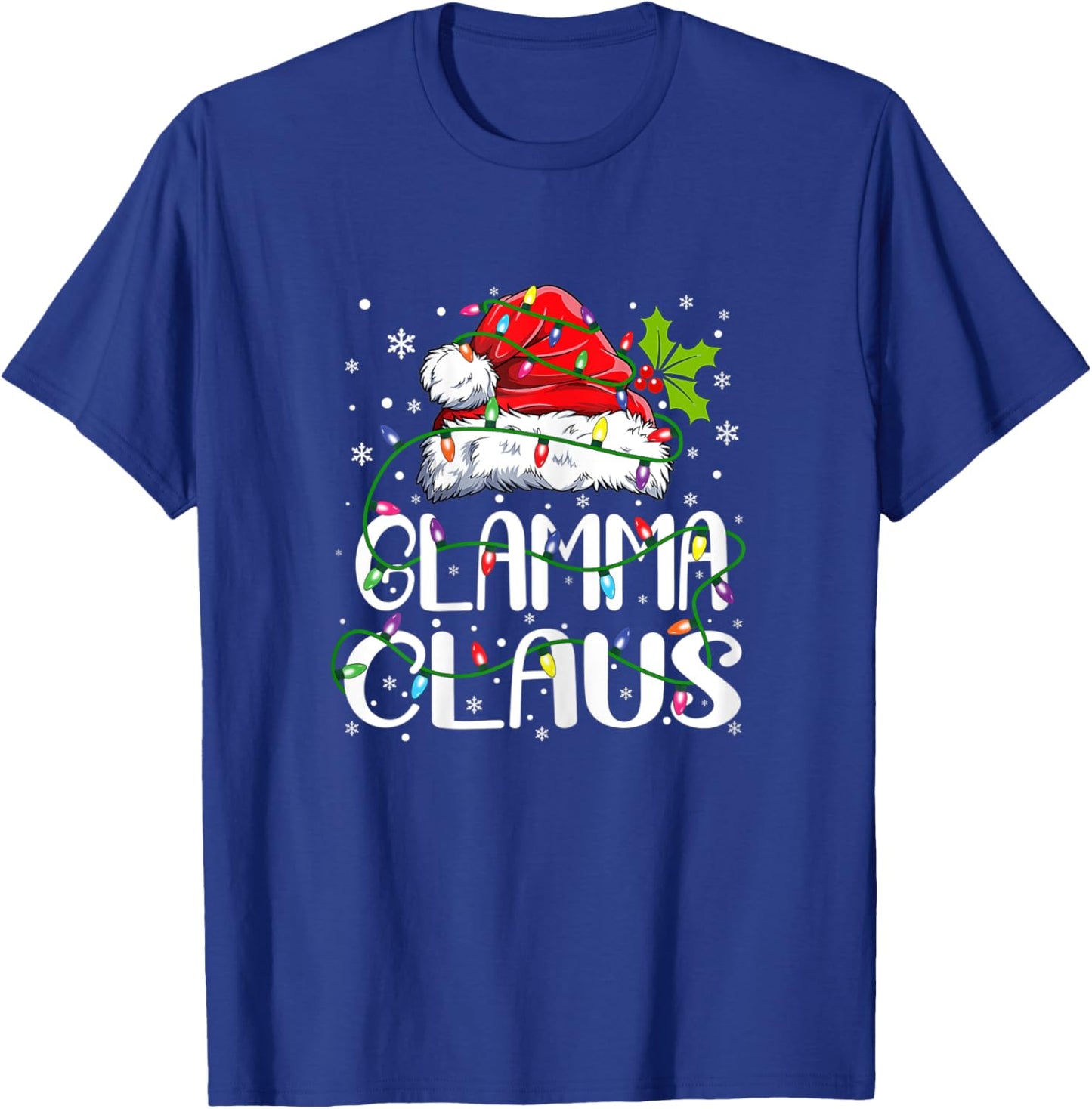 Glamma Claus Christmas Santa Hat Matching Family Xmas Lights T-Shirt - T-Shirt | Royal