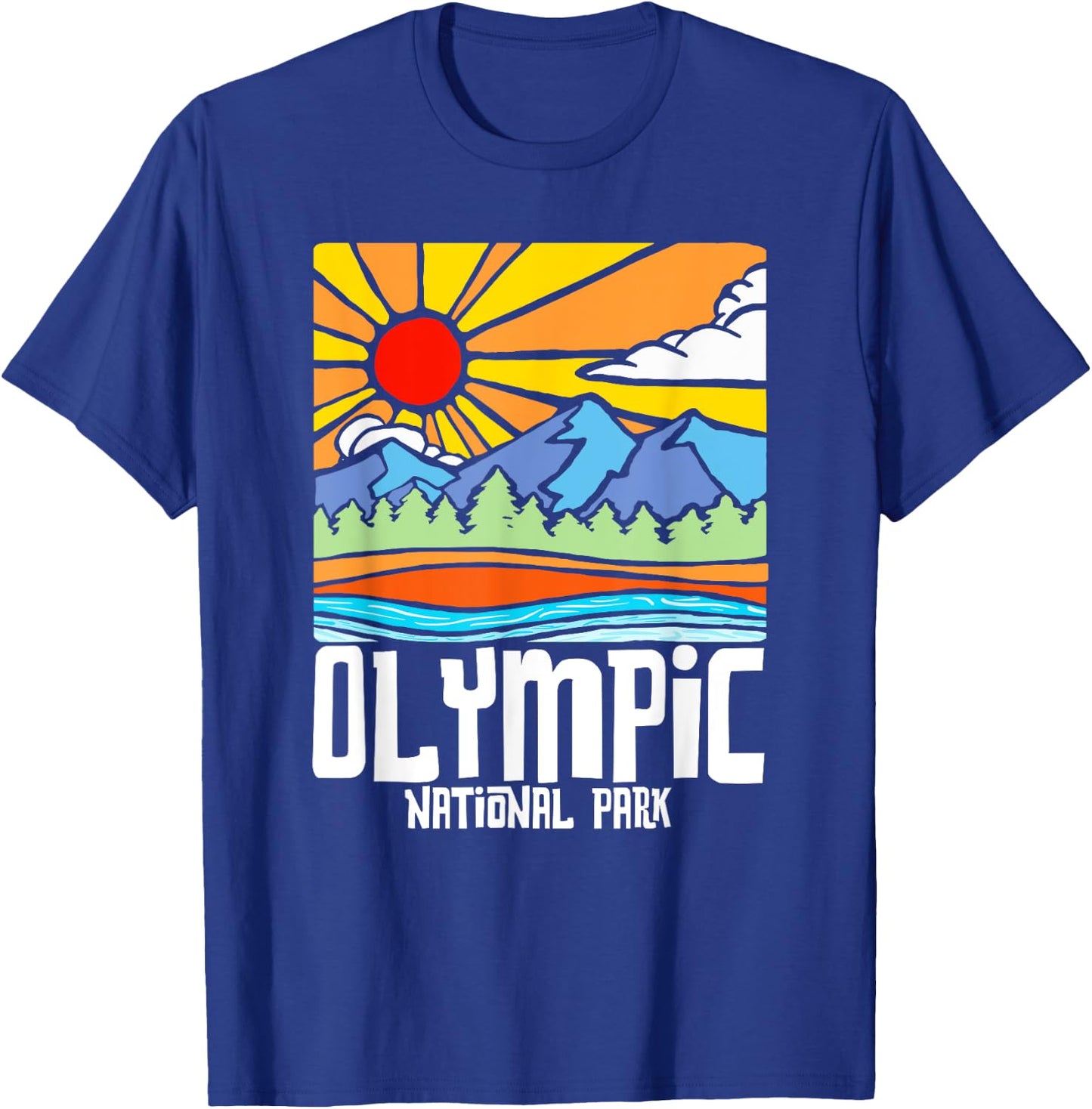 Olympic National Park Artistic Nature & Mountains Vintage T-Shirt - T-Shirt | Royal