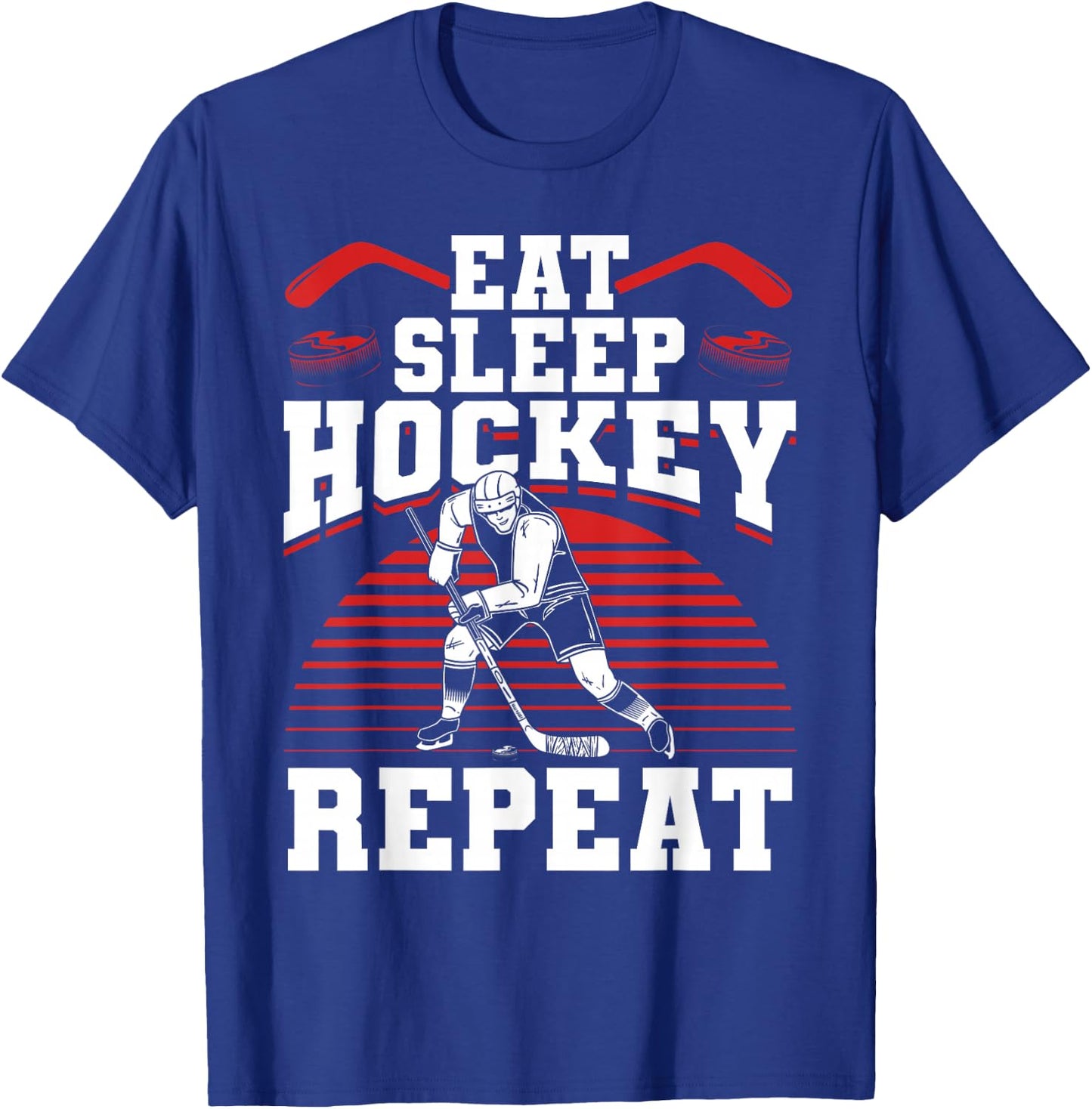 Eat Sleep Hockey Repeat Ice Hockey Player Gift Funny Hockey T-Shirt - T-Shirt | Royal
