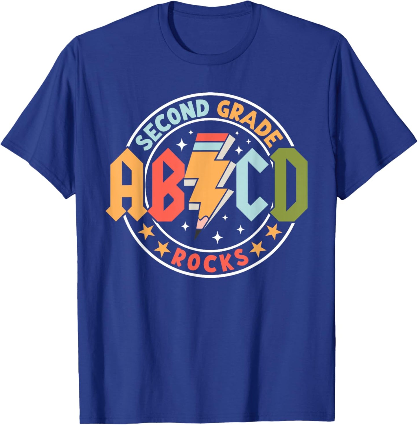 ABCD 2nd Grade Rocks Pencil Lightning Teachers Rock Boys T-Shirt - T-Shirt | Royal