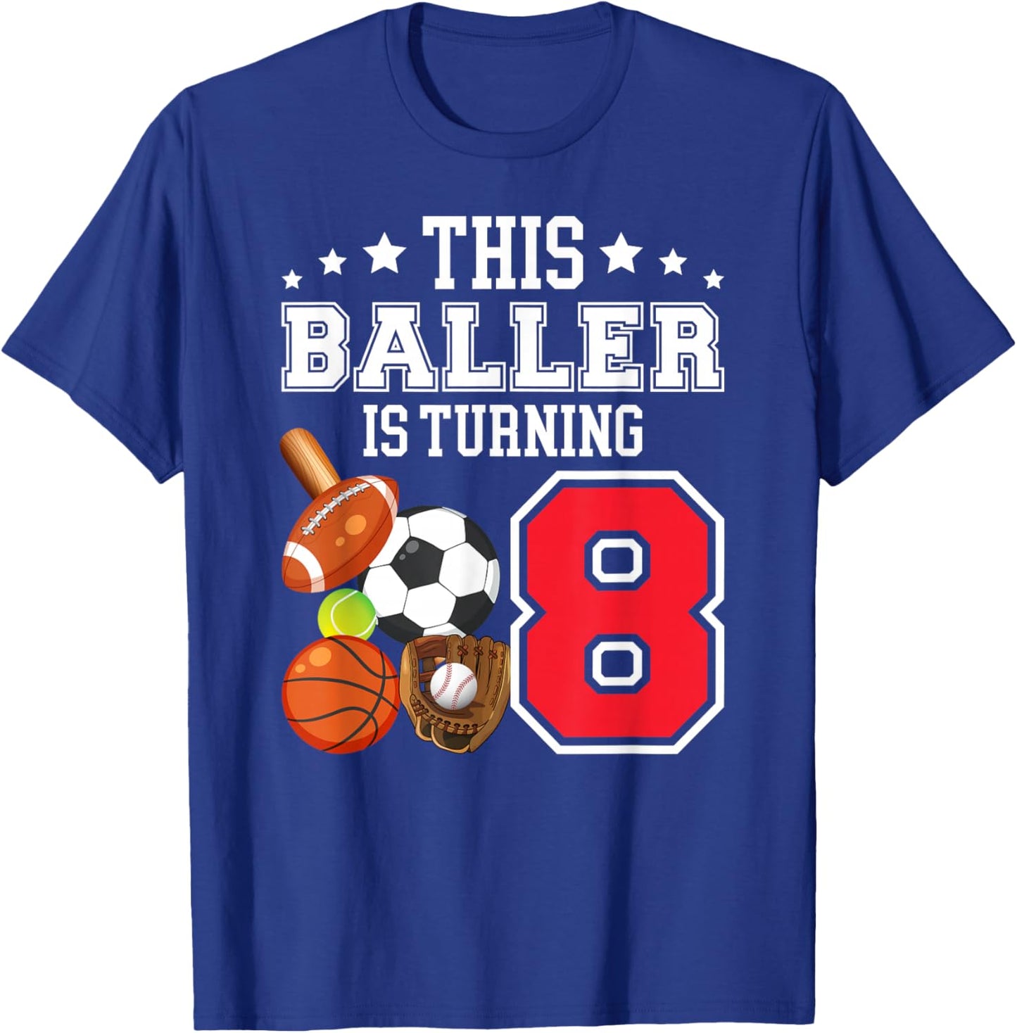 8th Birthday Sports Birthday Theme 8 Year Old Boy T-Shirt - T-Shirt | Royal