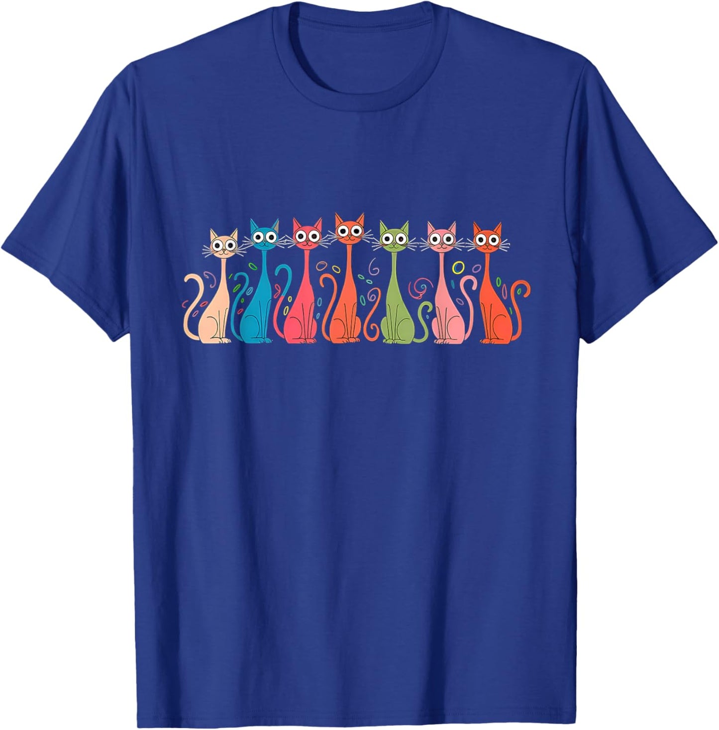 Women Kids Girls Black Small Modern Retro Cartoon Cats 50s 60s Style Mid-Century Modern Art Style T-Shirt - T-Shirt | Royal