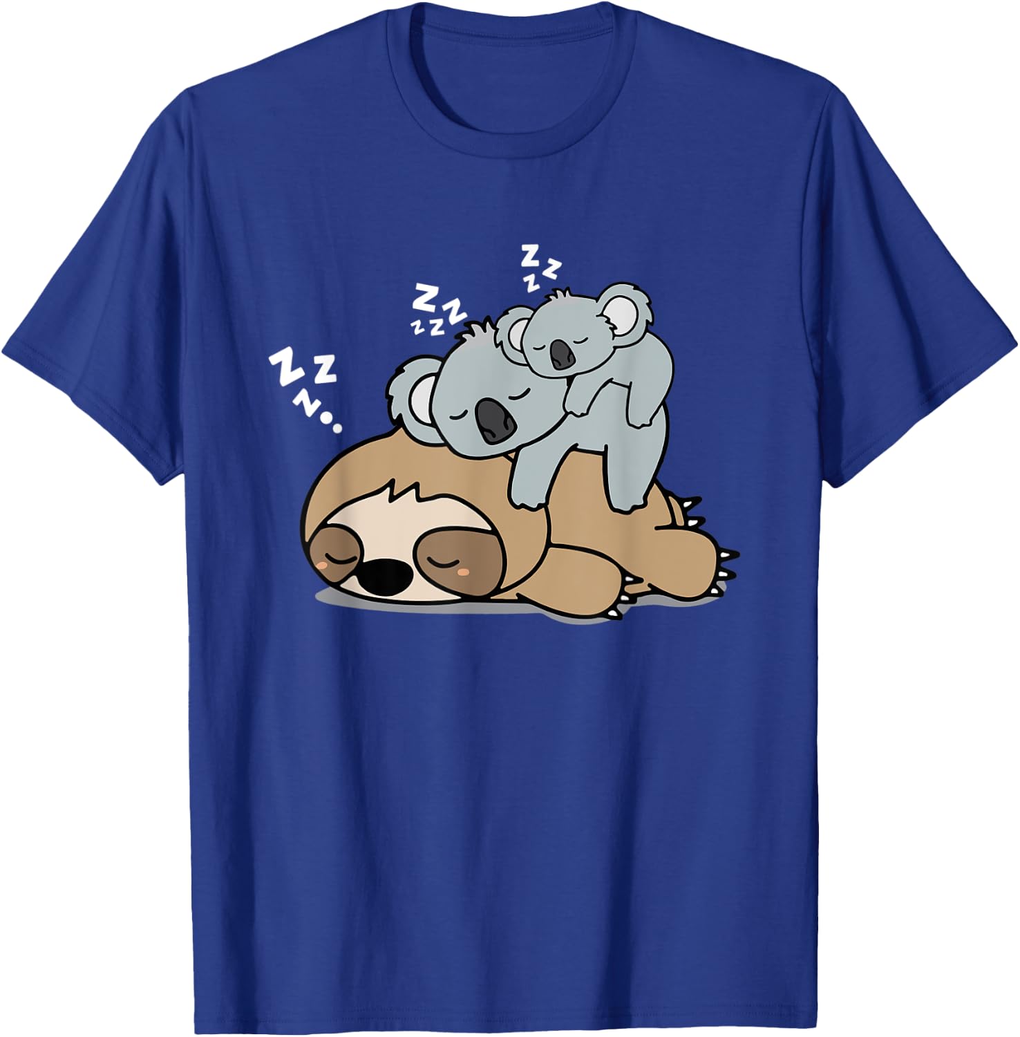 Cute Sleeping Lazy Sloth With Baby Koala Mama Bear Nap T-Shirt - T-Shirt | Royal