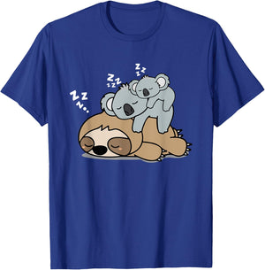Cute Sleeping Lazy Sloth With Baby Koala Mama Bear Nap T-Shirt - T-Shirt | Royal