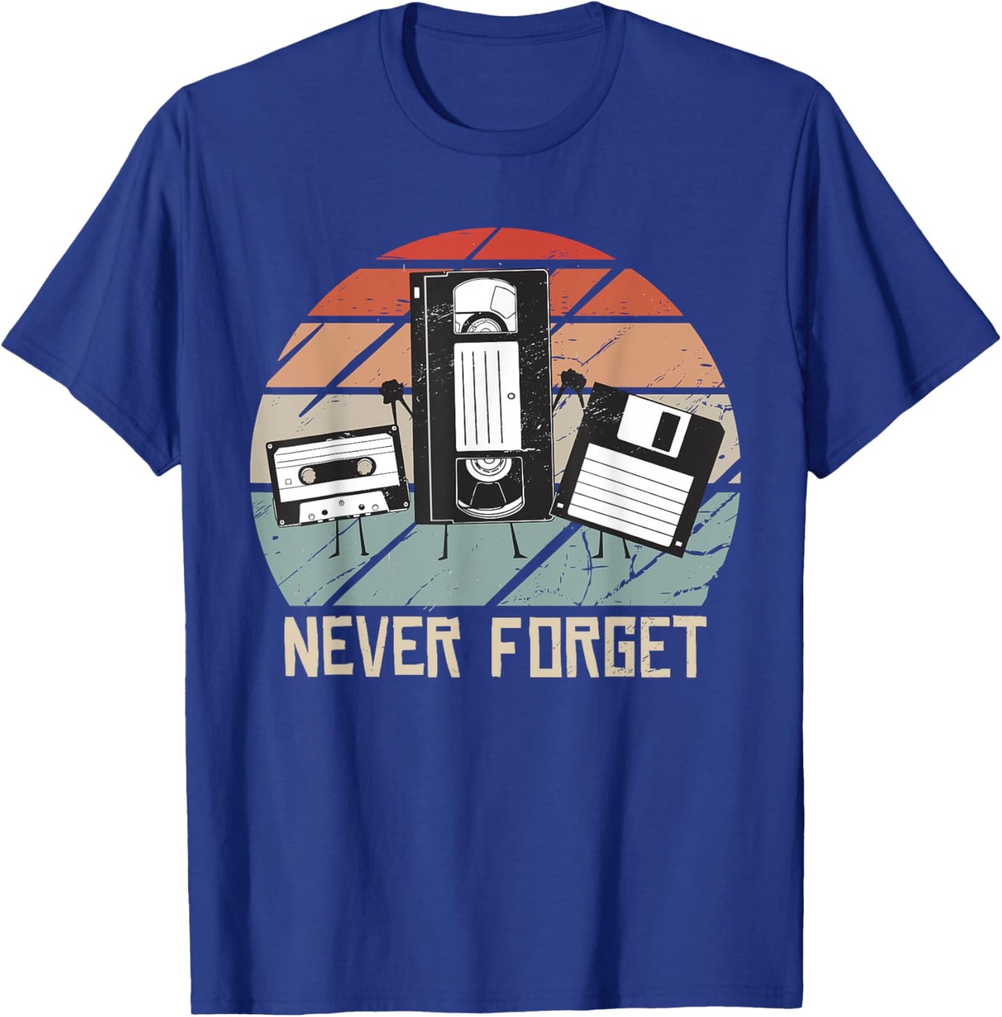 Vintage Never Forget Audio Cassette Floppy Disk VHS Tape 90s T-Shirt - T-Shirt | Royal