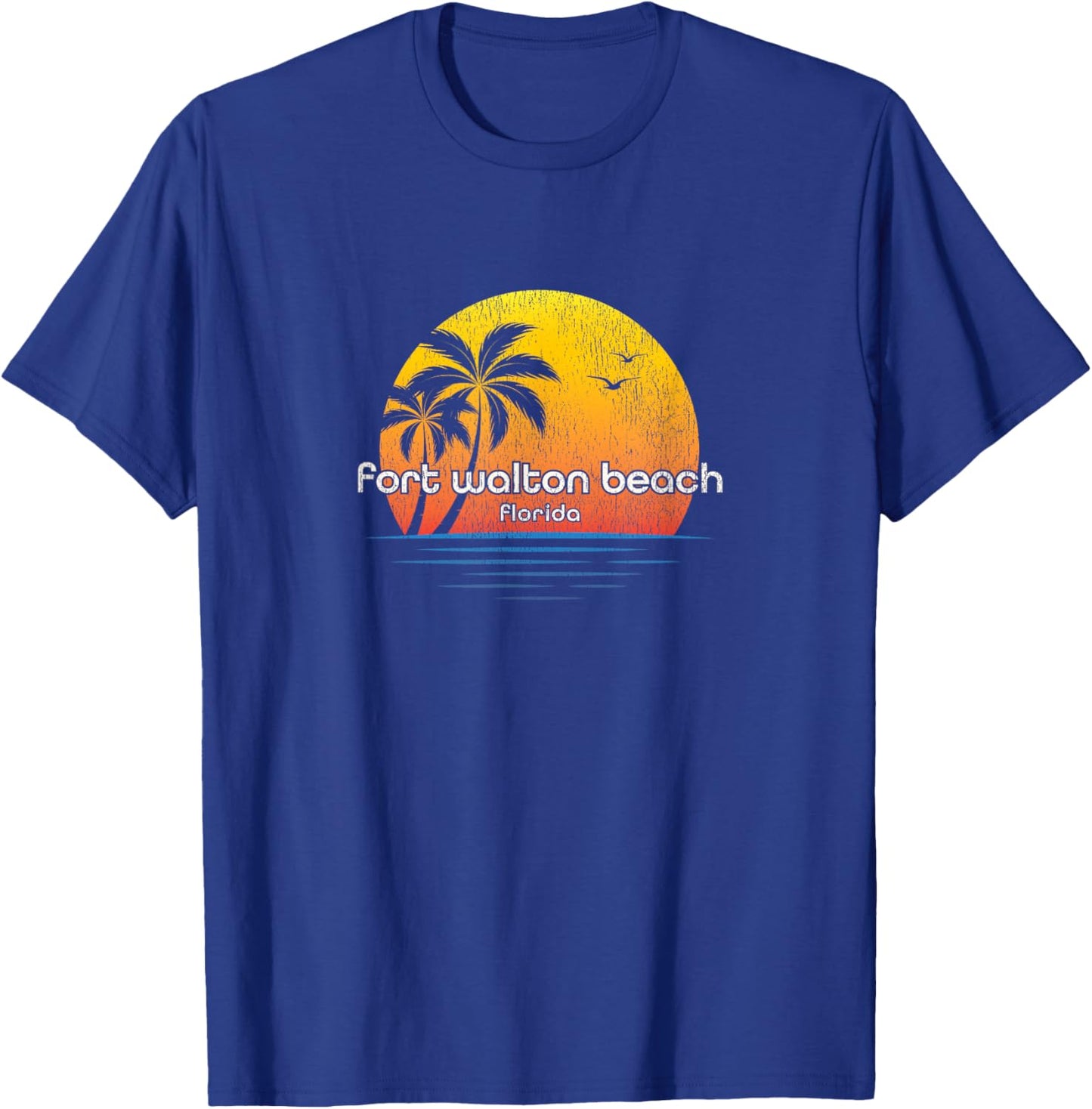 Fort Walton Beach FL Vintage Palm Tree Sunset T-Shirt - T-Shirt | Royal