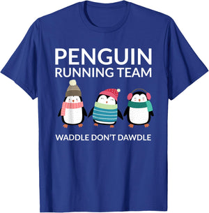 Penguin Running Funny Team Group Waddle Gift T-Shirt - T-Shirt | Royal