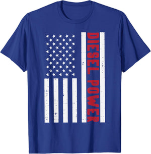 Diesel Power USA Flag Trucker Mechanic Cars Men Women Kids T-Shirt - T-Shirt | Royal