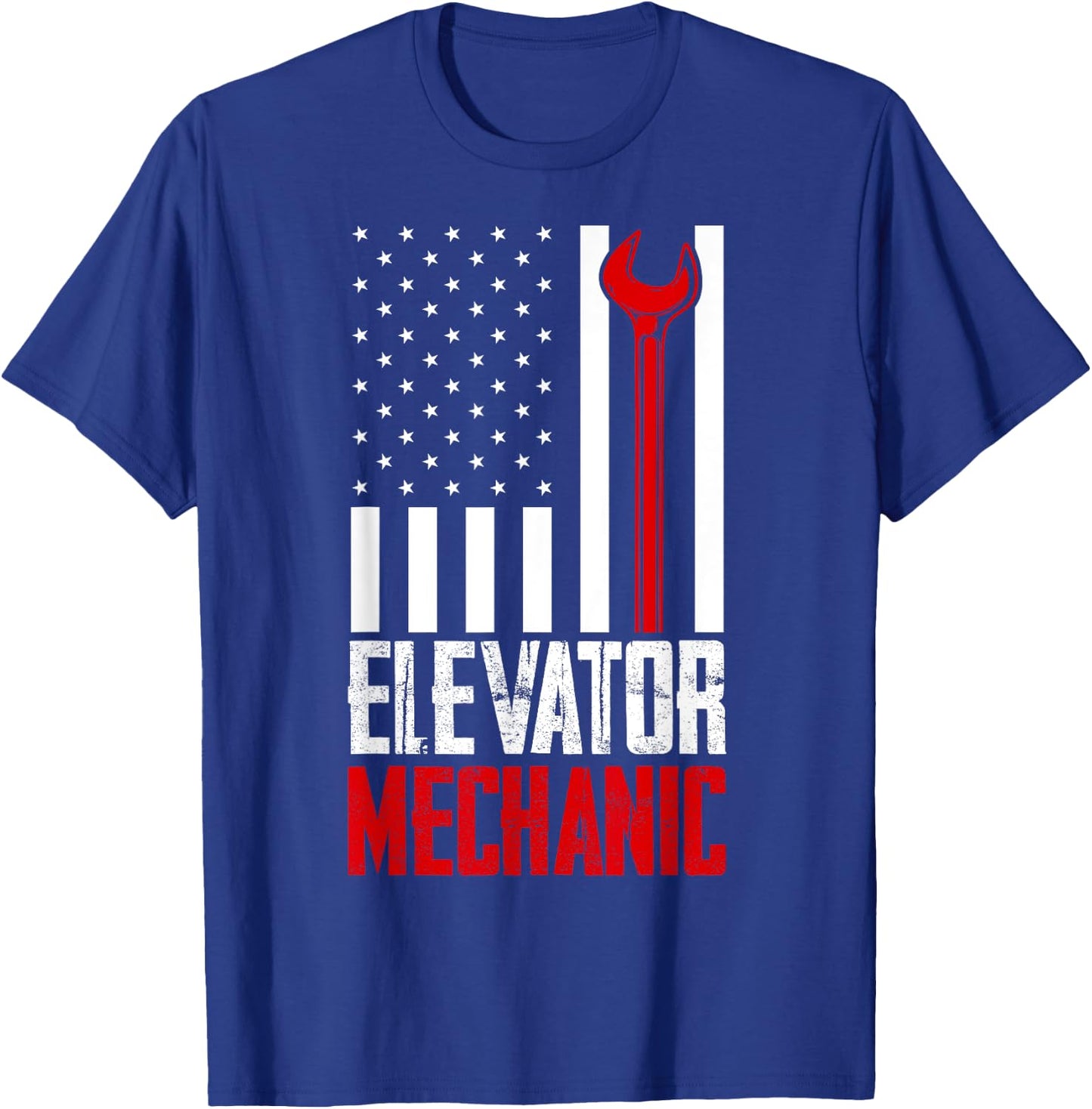 Elevator Mechanic American Flag Gift Elevator Technician T-Shirt - T-Shirt | Royal