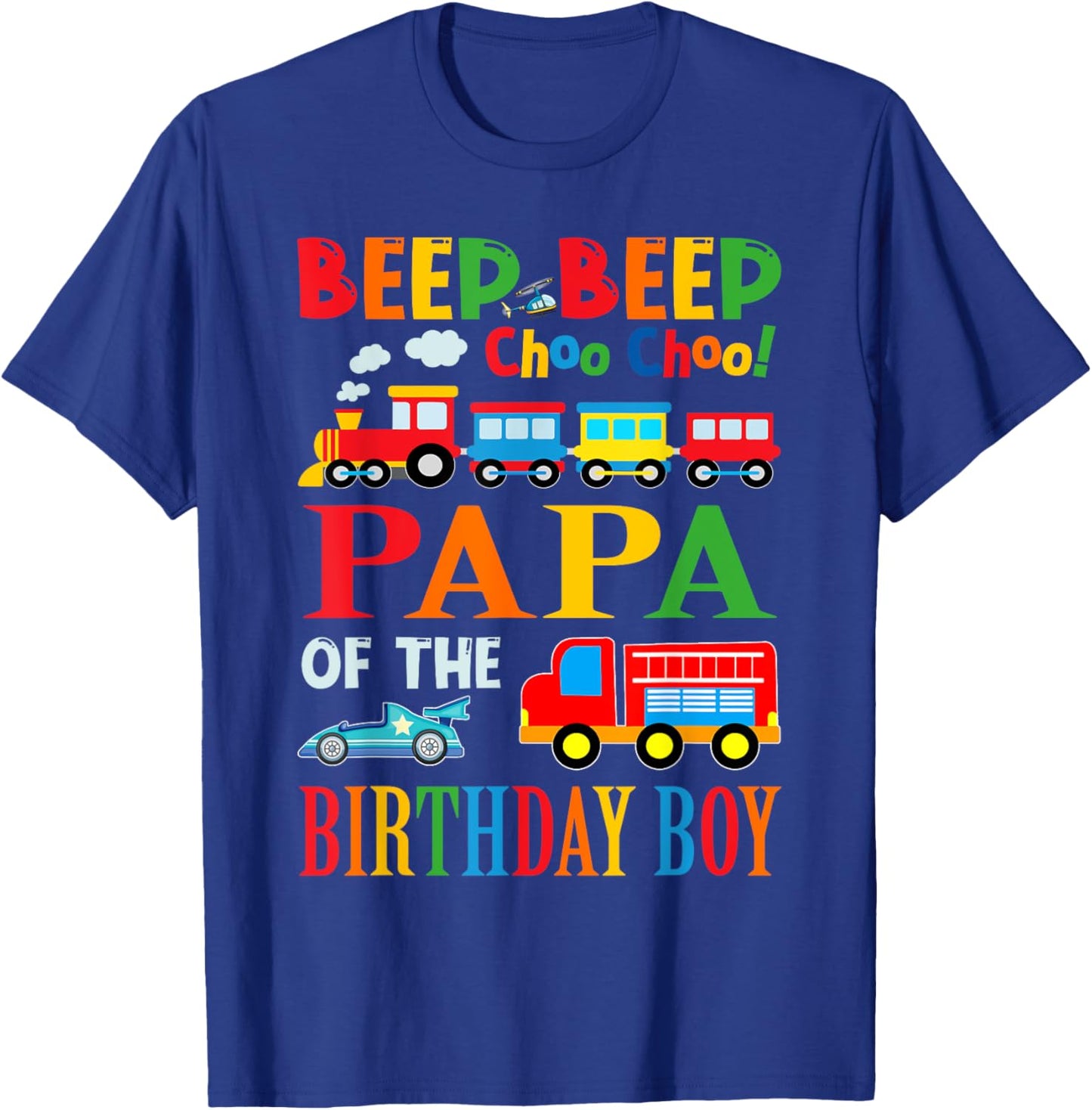Papa Of The Birthday Boy Transportation Family Matching T-Shirt - T-Shirt | Royal