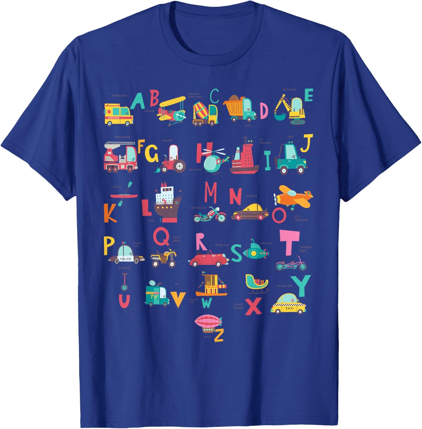 Ambulance Excavator Helicopter Truck Vehicles ABC Toddler T-Shirt - T-Shirt | Royal