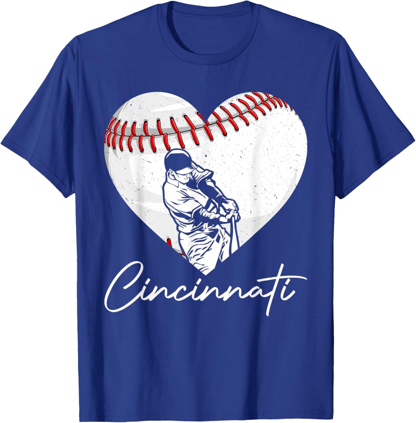 Cincinnati Retro Heart Baseball Lover Met At Game Day T-Shirt - T-Shirt | Royal