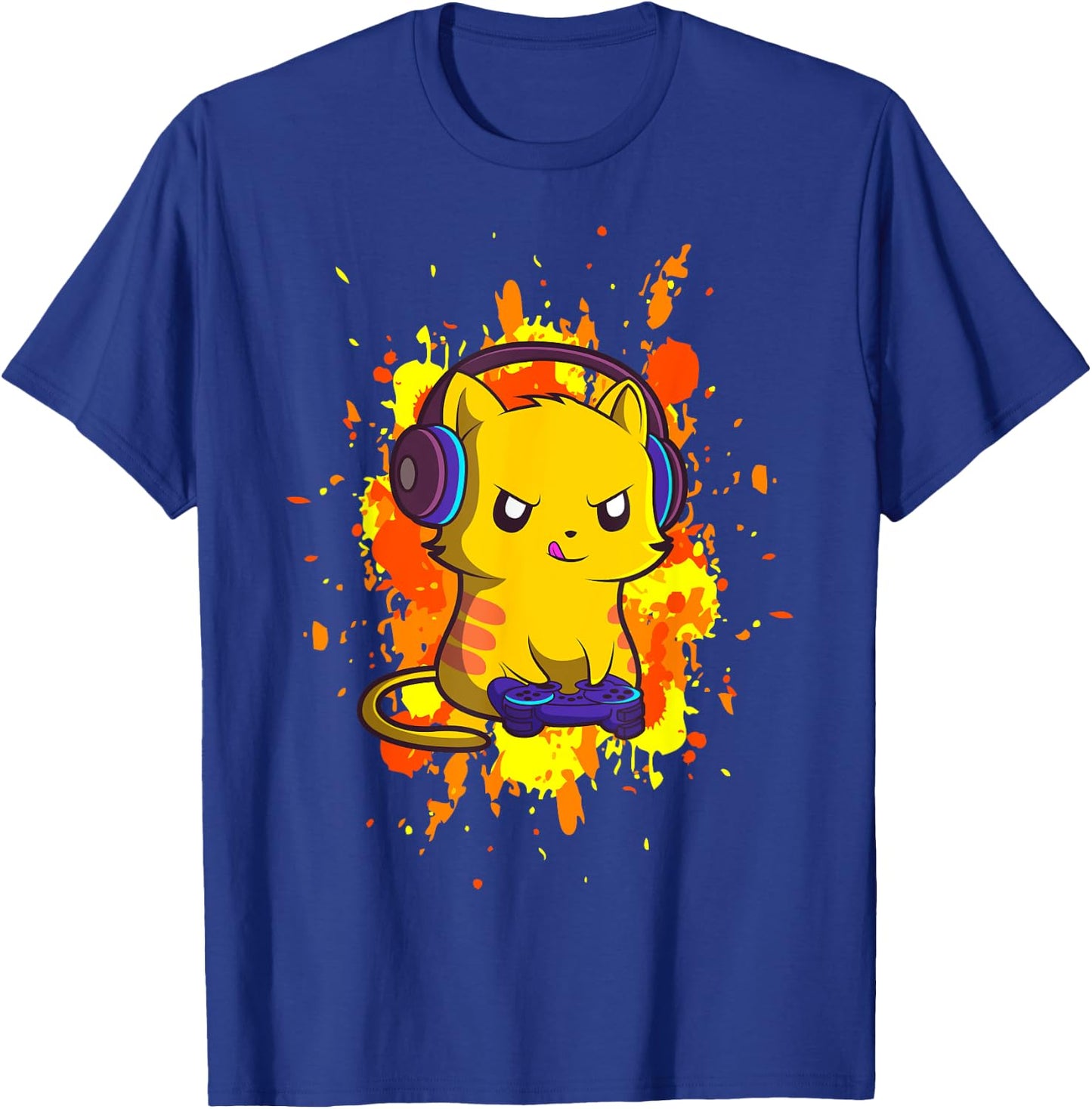 Gaming Cat - Cyber Gamer PC Nerdy Kitty Kitten Headphones T-Shirt - T-Shirt | Royal