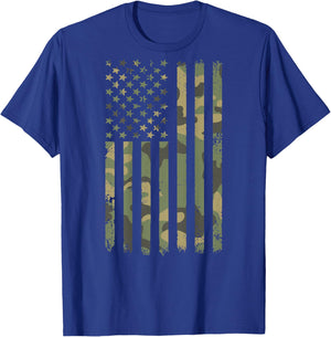 Vintage Camouflage American Flag Men, Women, Teens, & Kids T-Shirt - T-Shirt | Royal