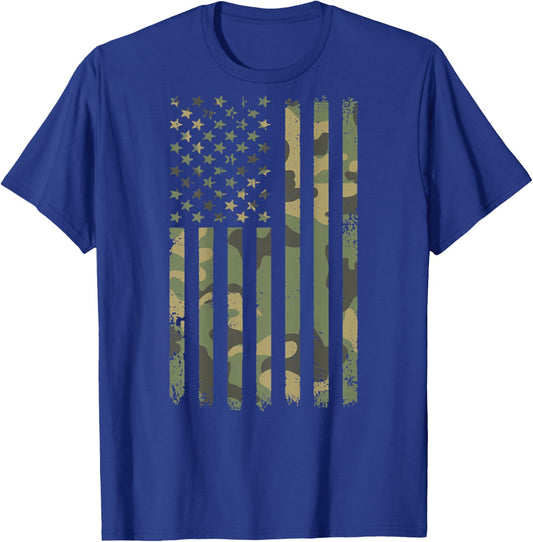 Vintage Camouflage American Flag Men, Women, Teens, & Kids T-Shirt - T-Shirt | Royal