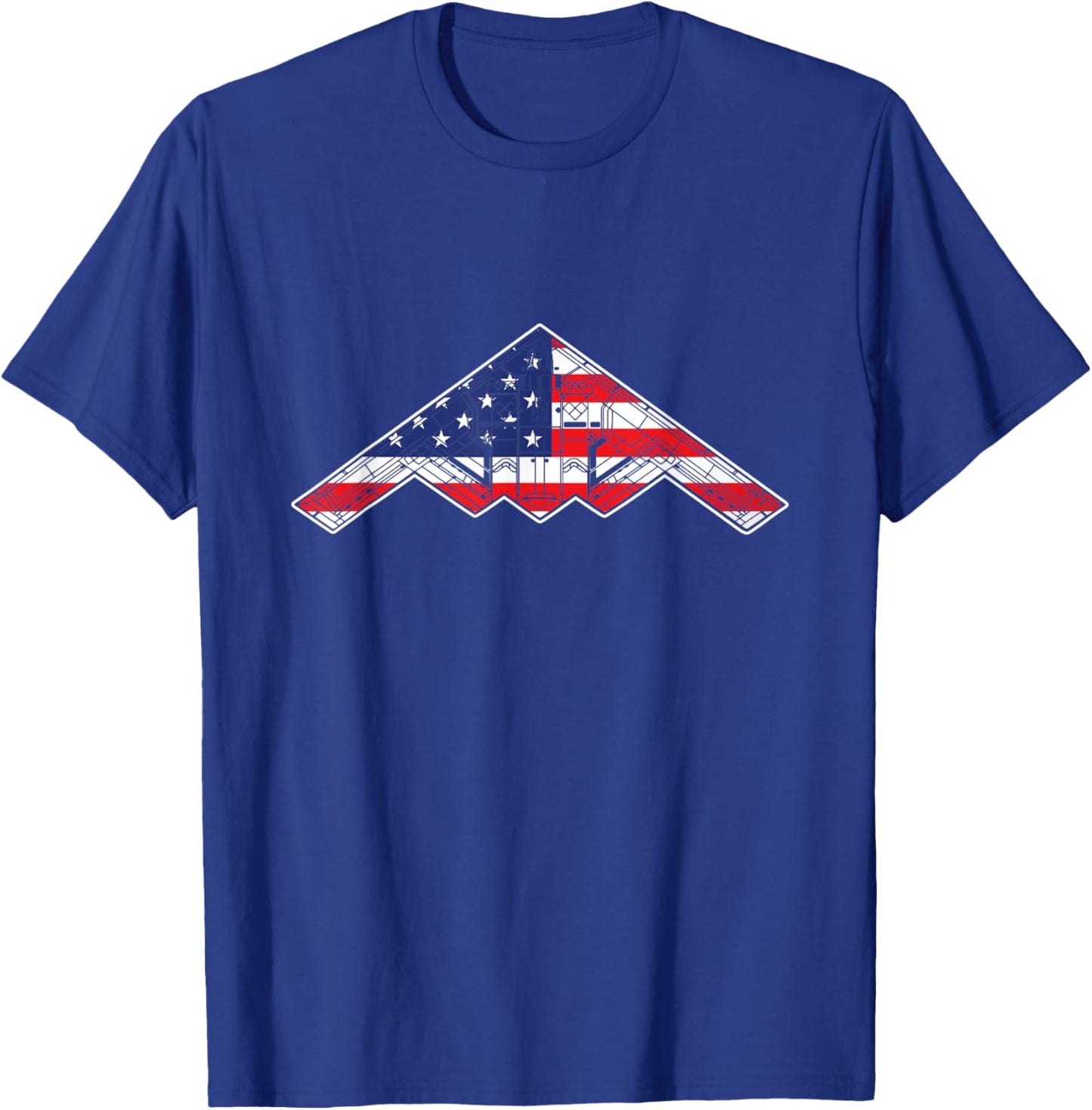 B-2 Bomber Stealth Aircraft Schematic American Flag B2 T-Shirt - T-Shirt | Royal