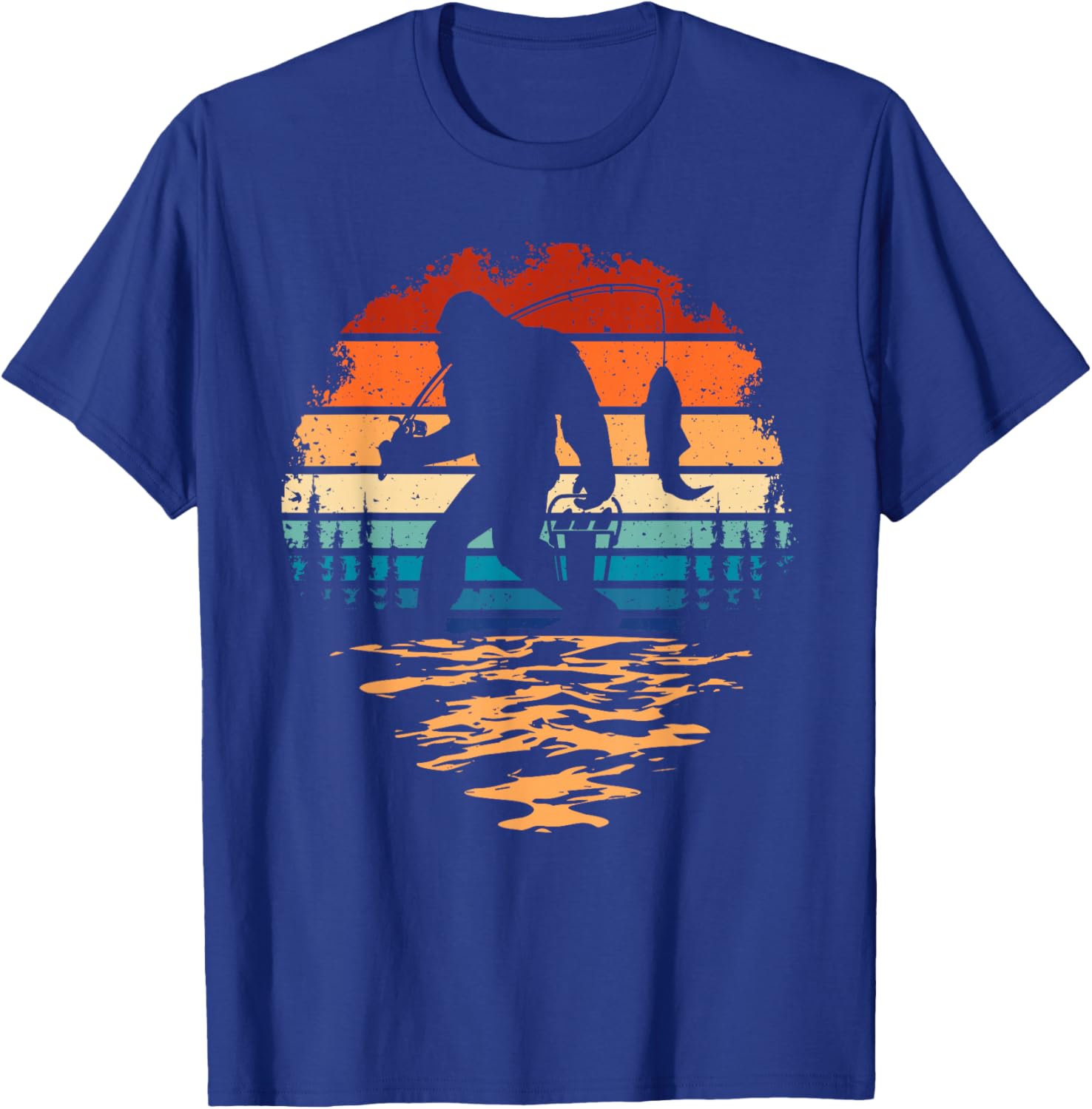 Bigfoot Fishing Funny Retro Sasquatch Dad Men Kids T-Shirt - T-Shirt | Royal