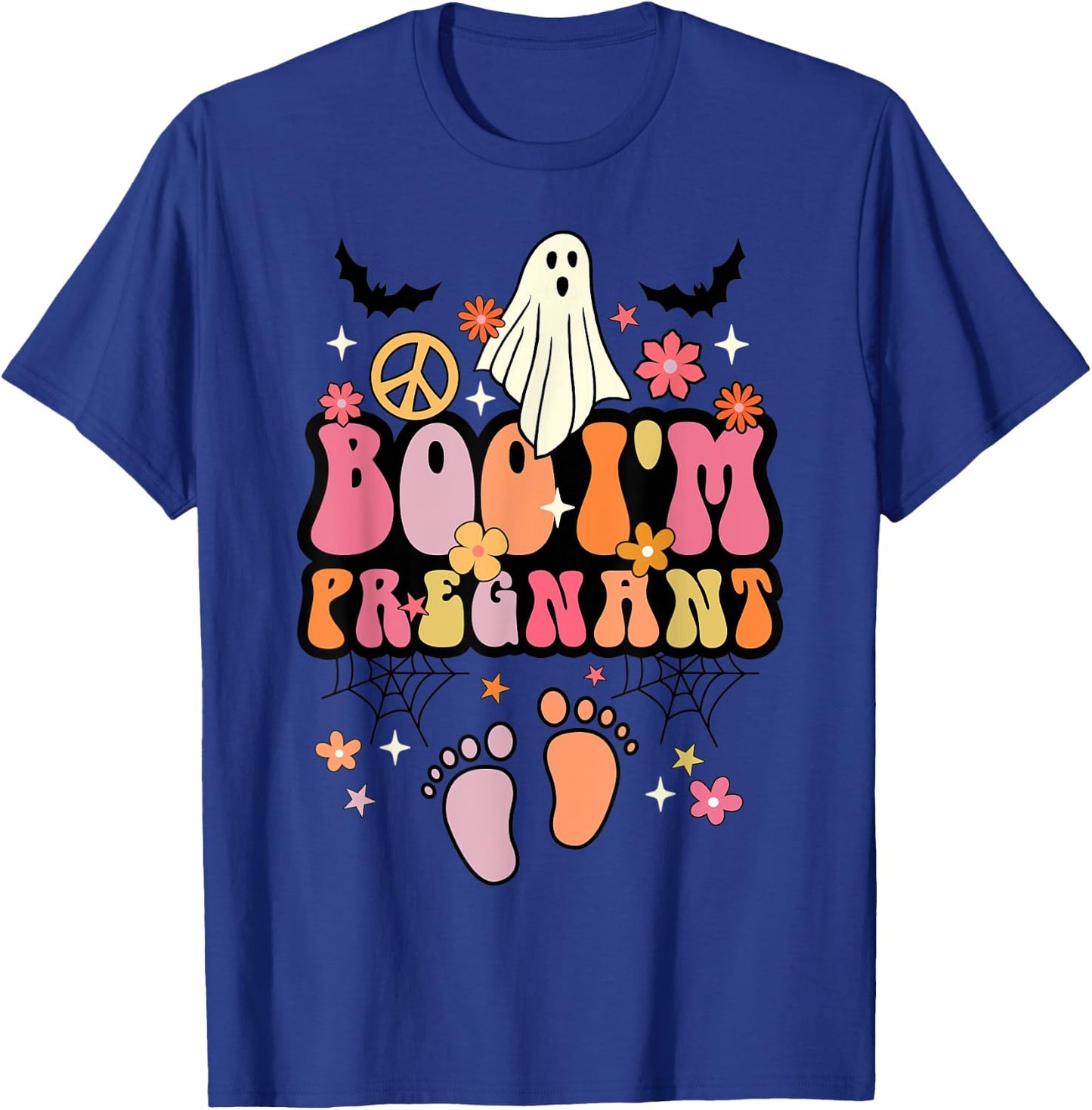 Boo I'm Pregnant Halloween Groovy Ghost Pregnancy Ghost Baby T-Shirt - T-Shirt | Royal