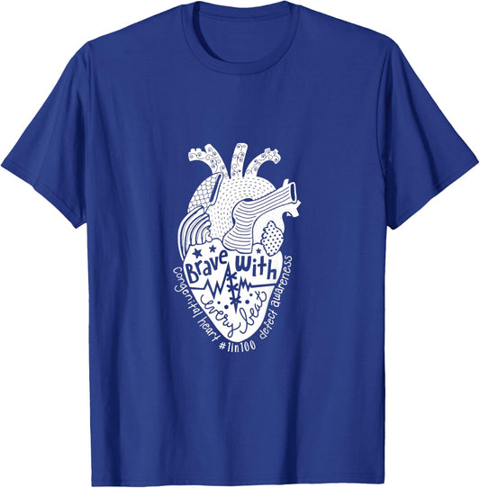 Kids Brave With Every Beat Congenital Heart Warrior 1 In 100 CHD T-Shirt - T-Shirt | Royal
