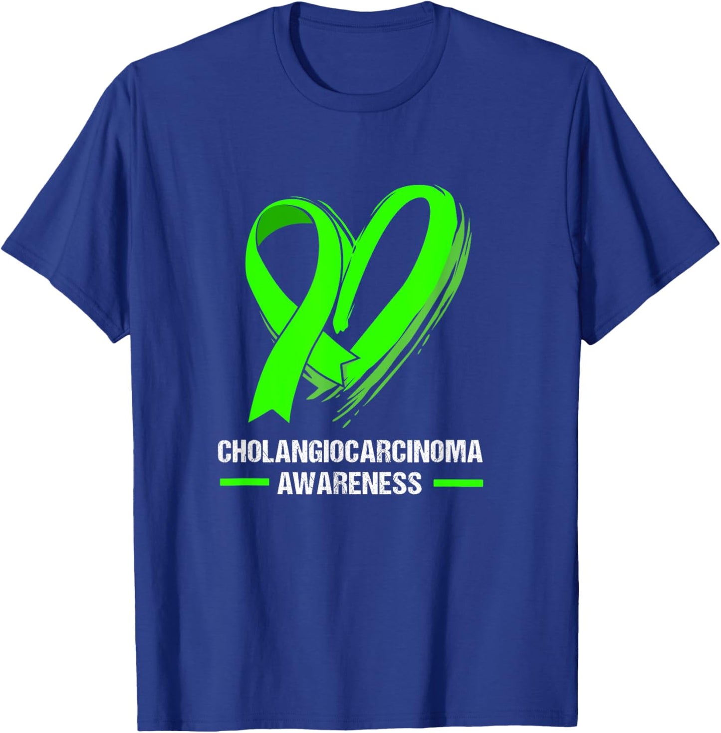 Heart Ribbon Green Cholangiocarcinoma Awareness T-Shirt - T-Shirt | Royal