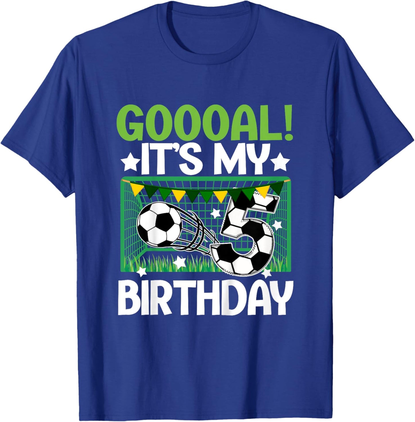 Kids 5th Birthday Party Soccer Boy Five Year Old Soccer Player T-Shirt - T-Shirt | Royal