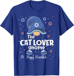 Cat Lover Gnome Funny Hanukkah Family Matching Gift Pajama T-Shirt - T-Shirt | Royal